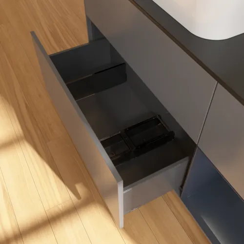 VILLEROY BOCH Finion Waschbeckenunterschrank, mit Beleuchtung, 3 Auszüge, 1200 x 603 x 501 mm, Anthracite Matt Lacquer / Midnight Blue Matt Lacquer / Glass Black Matt #F692HGGK, Bild 5