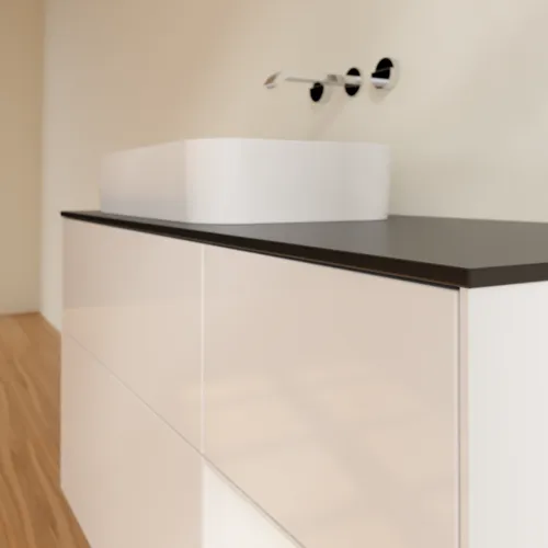 Obrázek VILLEROY BOCH Toaletní skříňka Finion, s osvětlením, 3 výsuvy, 1200 x 603 x 501 mm, lesklý bílý lak / lesklý bílý lak / sklo černé matné #F692GFGF