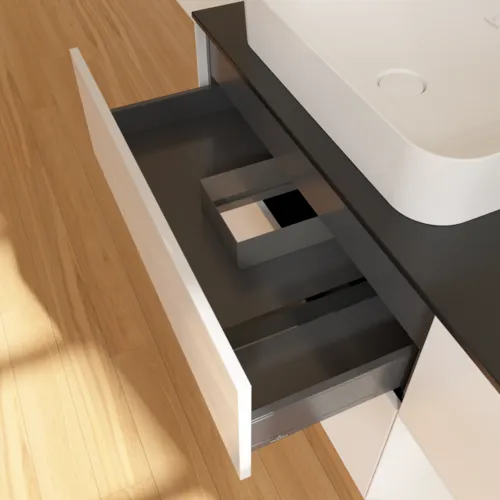 Obrázek VILLEROY BOCH Toaletní skříňka Finion, s osvětlením, 3 výsuvy, 1200 x 603 x 501 mm, lesklý bílý lak / lesklý bílý lak / sklo černé matné #F692GFGF