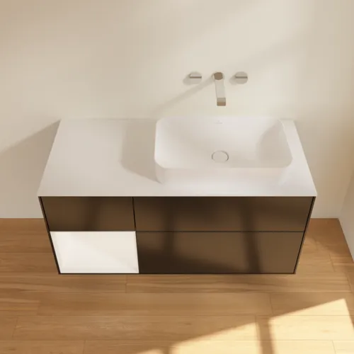 Bild von VILLEROY BOCH Finion Waschbeckenunterschrank, mit Beleuchtung, 3 Auszüge, 1200 x 603 x 501 mm, Black Matt Lacquer / White Matt Lacquer / Glass White Matt #F681MTPD