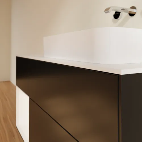 Bild von VILLEROY BOCH Finion Waschbeckenunterschrank, mit Beleuchtung, 3 Auszüge, 1200 x 603 x 501 mm, Black Matt Lacquer / White Matt Lacquer / Glass White Matt #F681MTPD