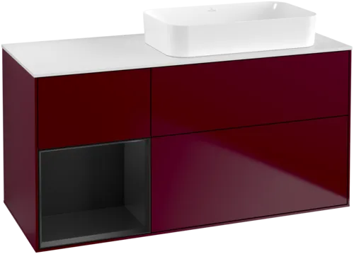 VILLEROY BOCH Finion Vanity unit, with lighting, 3 pull-out compartments, 1200 x 603 x 501 mm, Peony Matt Lacquer / Black Matt Lacquer / Glass White Matt #F681PDHB resmi