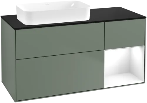 VILLEROY BOCH Finion Vanity unit, with lighting, 3 pull-out compartments, 1200 x 603 x 501 mm, Olive Matt Lacquer / Glossy White Lacquer / Glass Black Matt #F692GFGM resmi
