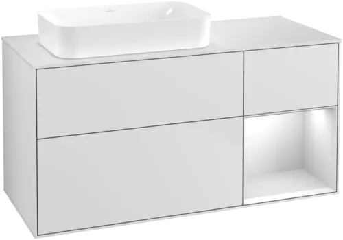 VILLEROY BOCH Finion Vanity unit, with lighting, 3 pull-out compartments, 1200 x 603 x 501 mm, White Matt Lacquer / White Matt Lacquer / Glass White Matt #F691MTMT resmi