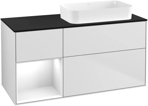 VILLEROY BOCH Finion Vanity unit, with lighting, 3 pull-out compartments, 1200 x 603 x 501 mm, White Matt Lacquer / Glossy White Lacquer / Glass Black Matt #F682GFMT resmi