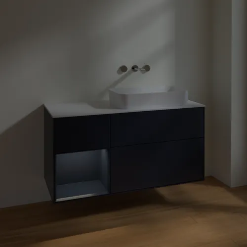 VILLEROY BOCH Finion Waschbeckenunterschrank, mit Beleuchtung, 3 Auszüge, 1200 x 603 x 501 mm, Midnight Blue Matt Lacquer / Midnight Blue Matt Lacquer / Glass White Matt #F681HGHG, Bild 3