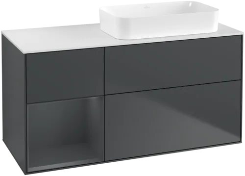 VILLEROY BOCH Finion Vanity unit, with lighting, 3 pull-out compartments, 1200 x 603 x 501 mm, Midnight Blue Matt Lacquer / Midnight Blue Matt Lacquer / Glass White Matt #F681HGHG resmi