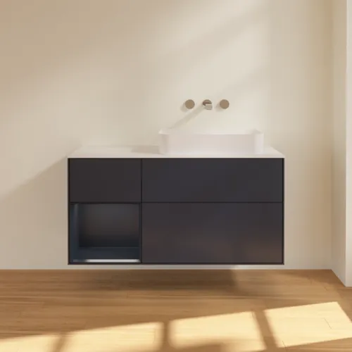 VILLEROY BOCH Finion Waschbeckenunterschrank, mit Beleuchtung, 3 Auszüge, 1200 x 603 x 501 mm, Midnight Blue Matt Lacquer / Midnight Blue Matt Lacquer / Glass White Matt #F681HGHG, Bild 2