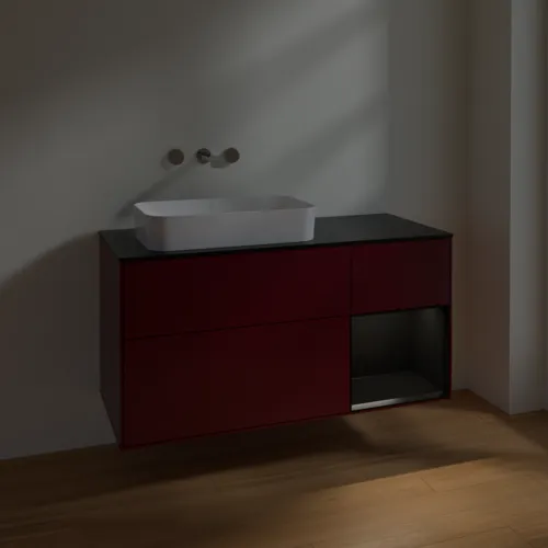 VILLEROY BOCH Finion Waschbeckenunterschrank, mit Beleuchtung, 3 Auszüge, 1200 x 603 x 501 mm, Peony Matt Lacquer / Black Matt Lacquer / Glass Black Matt #F692PDHB, Bild 4