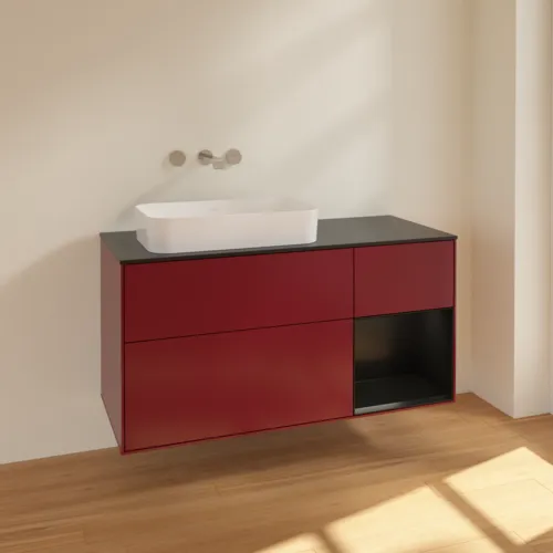 VILLEROY BOCH Finion Waschbeckenunterschrank, mit Beleuchtung, 3 Auszüge, 1200 x 603 x 501 mm, Peony Matt Lacquer / Black Matt Lacquer / Glass Black Matt #F692PDHB, Bild 2