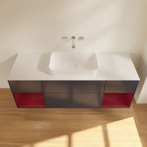 VILLEROY BOCH Finion Waschbeckenunterschrank, mit Beleuchtung, 4 Auszüge, 1600 x 603 x 501 mm, Midnight Blue Matt Lacquer / Peony Matt Lacquer / Glass White Matt #F741HBHG, Bild 4