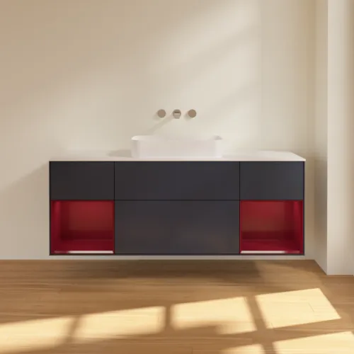 VILLEROY BOCH Finion Waschbeckenunterschrank, mit Beleuchtung, 4 Auszüge, 1600 x 603 x 501 mm, Midnight Blue Matt Lacquer / Peony Matt Lacquer / Glass White Matt #F741HBHG, Bild 3