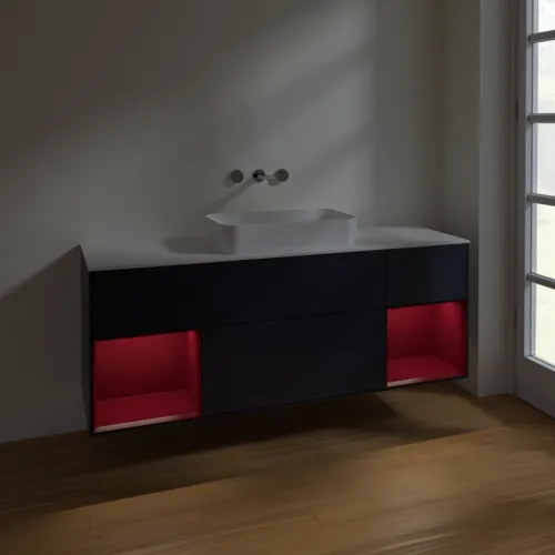 VILLEROY BOCH Finion Waschbeckenunterschrank, mit Beleuchtung, 4 Auszüge, 1600 x 603 x 501 mm, Midnight Blue Matt Lacquer / Peony Matt Lacquer / Glass White Matt #F741HBHG, Bild 5