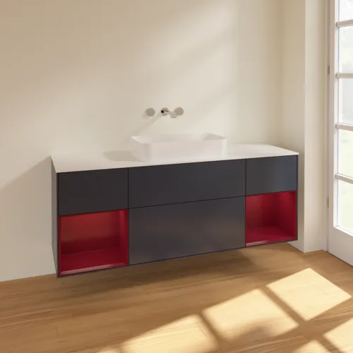 VILLEROY BOCH Finion Waschbeckenunterschrank, mit Beleuchtung, 4 Auszüge, 1600 x 603 x 501 mm, Midnight Blue Matt Lacquer / Peony Matt Lacquer / Glass White Matt #F741HBHG, Bild 2