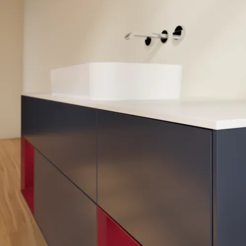 VILLEROY BOCH Finion Waschbeckenunterschrank, mit Beleuchtung, 4 Auszüge, 1600 x 603 x 501 mm, Midnight Blue Matt Lacquer / Peony Matt Lacquer / Glass White Matt #F741HBHG, Bild 6