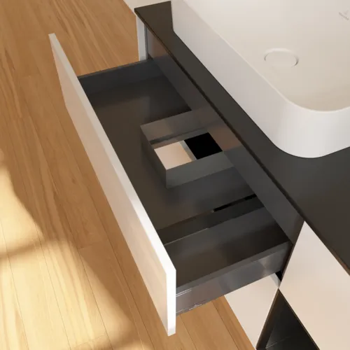 VILLEROY BOCH Finion Waschbeckenunterschrank, mit Beleuchtung, 3 Auszüge, 1200 x 603 x 501 mm, Glossy White Lacquer / Black Matt Lacquer / Glass Black Matt #F692PDGF, Bild 4