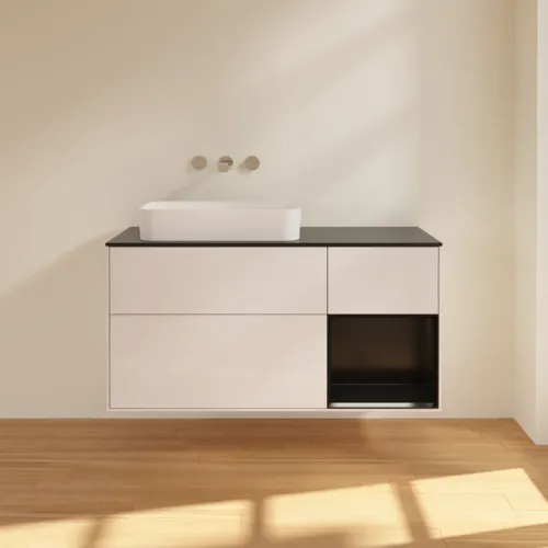 VILLEROY BOCH Finion Waschbeckenunterschrank, mit Beleuchtung, 3 Auszüge, 1200 x 603 x 501 mm, Glossy White Lacquer / Black Matt Lacquer / Glass Black Matt #F692PDGF, Bild 2