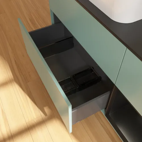 Bild von VILLEROY BOCH Finion Waschbeckenunterschrank, mit Beleuchtung, 3 Auszüge, 1200 x 603 x 501 mm, Olive Matt Lacquer / Black Matt Lacquer / Glass Black Matt #F692PDGM