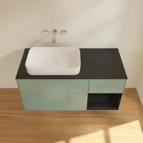 Bild von VILLEROY BOCH Finion Waschbeckenunterschrank, mit Beleuchtung, 3 Auszüge, 1200 x 603 x 501 mm, Olive Matt Lacquer / Black Matt Lacquer / Glass Black Matt #F692PDGM