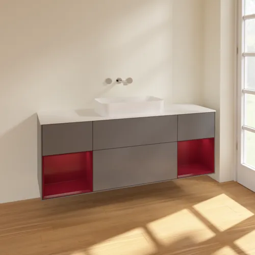 VILLEROY BOCH Finion Waschbeckenunterschrank, mit Beleuchtung, 4 Auszüge, 1600 x 603 x 501 mm, Anthracite Matt Lacquer / Peony Matt Lacquer / Glass White Matt #F741HBGK, Bild 2
