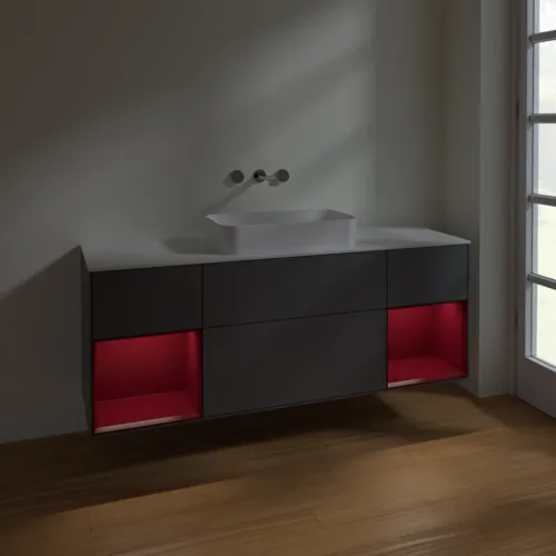 VILLEROY BOCH Finion Waschbeckenunterschrank, mit Beleuchtung, 4 Auszüge, 1600 x 603 x 501 mm, Anthracite Matt Lacquer / Peony Matt Lacquer / Glass White Matt #F741HBGK, Bild 5