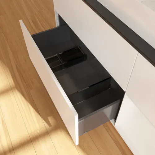 VILLEROY BOCH Finion Waschbeckenunterschrank, mit Beleuchtung, 3 Auszüge, 1200 x 603 x 501 mm, White Matt Lacquer / Glossy White Lacquer / Glass Black Matt #F712GFMT, Bild 5