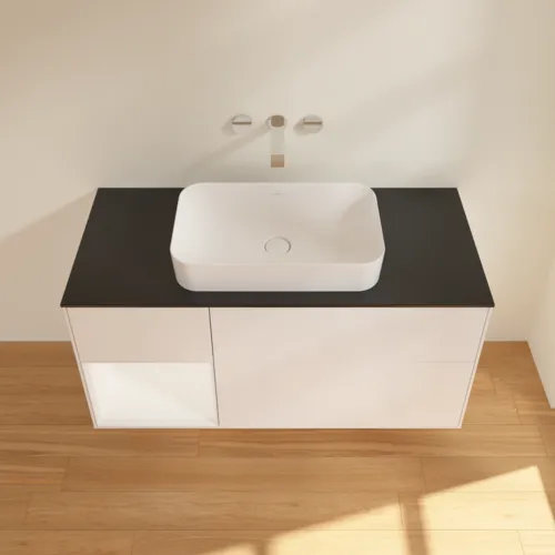 VILLEROY BOCH Finion Waschbeckenunterschrank, mit Beleuchtung, 3 Auszüge, 1200 x 603 x 501 mm, White Matt Lacquer / White Matt Lacquer / Glass Black Matt #F702MTMT, Bild 3