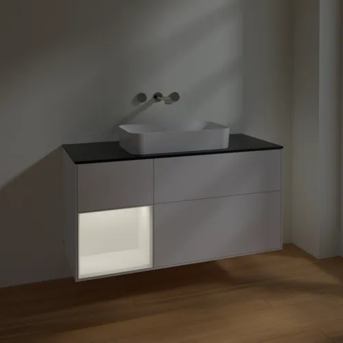 VILLEROY BOCH Finion Waschbeckenunterschrank, mit Beleuchtung, 3 Auszüge, 1200 x 603 x 501 mm, White Matt Lacquer / White Matt Lacquer / Glass Black Matt #F702MTMT, Bild 4