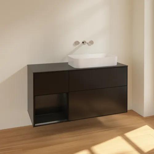 VILLEROY BOCH Finion Waschbeckenunterschrank, mit Beleuchtung, 3 Auszüge, 1200 x 603 x 501 mm, Black Matt Lacquer / Black Matt Lacquer / Glass Black Matt #F682PDPD, Bild 2