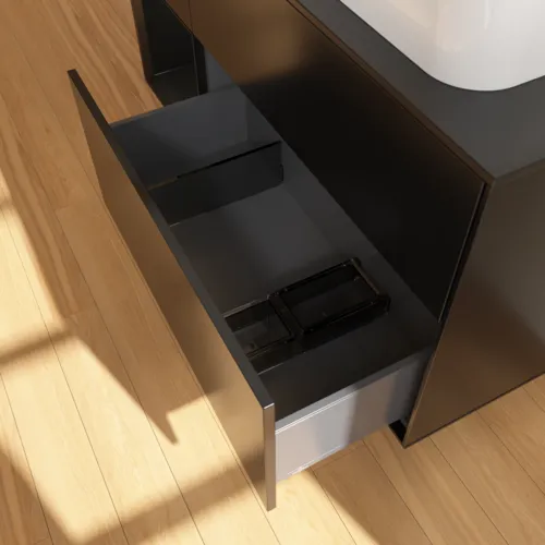 VILLEROY BOCH Finion Waschbeckenunterschrank, mit Beleuchtung, 3 Auszüge, 1200 x 603 x 501 mm, Black Matt Lacquer / Black Matt Lacquer / Glass Black Matt #F682PDPD, Bild 5