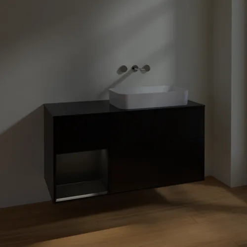 VILLEROY BOCH Finion Waschbeckenunterschrank, mit Beleuchtung, 3 Auszüge, 1200 x 603 x 501 mm, Black Matt Lacquer / Black Matt Lacquer / Glass Black Matt #F682PDPD, Bild 4