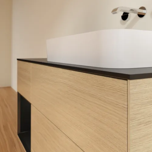 Bild von VILLEROY BOCH Finion Waschbeckenunterschrank, mit Beleuchtung, 3 Auszüge, 1200 x 603 x 501 mm, Oak Veneer / Black Matt Lacquer / Glass Black Matt #F682PDPC
