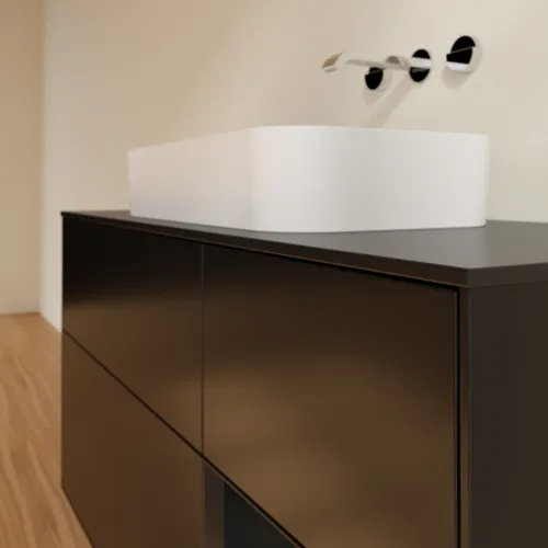 Bild von VILLEROY BOCH Finion Waschbeckenunterschrank, mit Beleuchtung, 3 Auszüge, 1200 x 603 x 501 mm, Black Matt Lacquer / Black Matt Lacquer / Glass Black Matt #F712PDPD