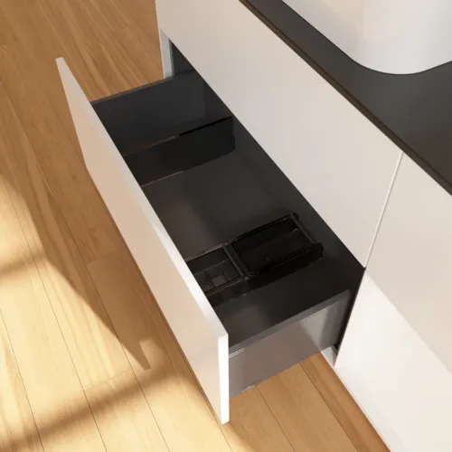 Bild von VILLEROY BOCH Finion Waschbeckenunterschrank, mit Beleuchtung, 3 Auszüge, 1200 x 603 x 501 mm, White Matt Lacquer / White Matt Lacquer / Glass Black Matt #F692MTMT