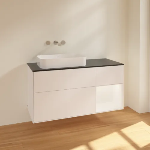 Bild von VILLEROY BOCH Finion Waschbeckenunterschrank, mit Beleuchtung, 3 Auszüge, 1200 x 603 x 501 mm, White Matt Lacquer / White Matt Lacquer / Glass Black Matt #F692MTMT