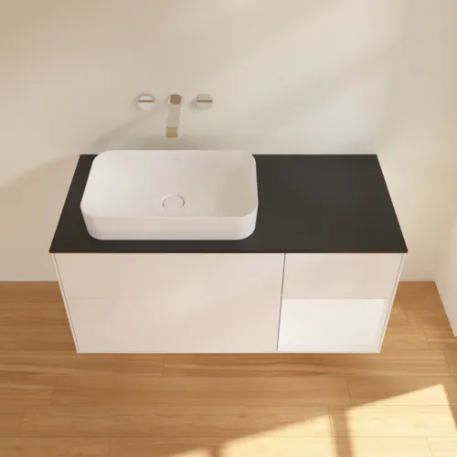 Bild von VILLEROY BOCH Finion Waschbeckenunterschrank, mit Beleuchtung, 3 Auszüge, 1200 x 603 x 501 mm, White Matt Lacquer / White Matt Lacquer / Glass Black Matt #F692MTMT