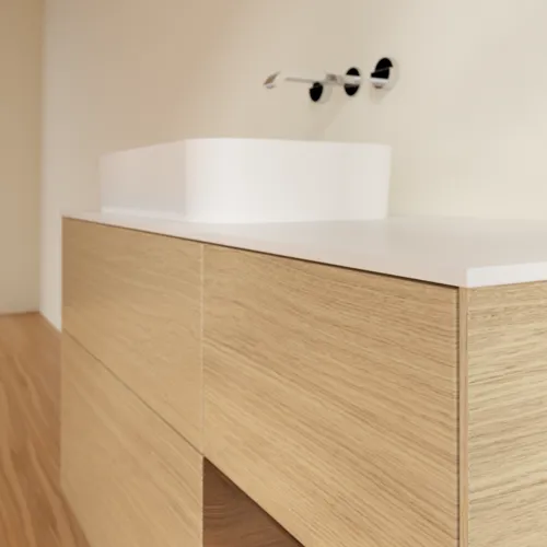 VILLEROY BOCH Finion Waschbeckenunterschrank, mit Beleuchtung, 3 Auszüge, 1200 x 603 x 501 mm, Oak Veneer / Walnut Veneer / Glass White Matt #F691GNPC, Bild 3