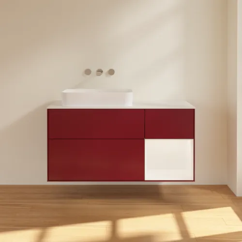 Obrázek VILLEROY BOCH Toaletní skříňka Finion, s osvětlením, 3 výsuvy, 1200 x 603 x 501 mm, Peony Matt Lacquer / White Matt Lacquer / Glass White Matt #F691MTHB