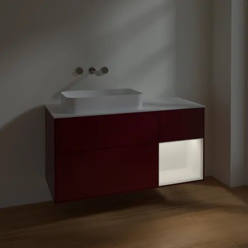 Obrázek VILLEROY BOCH Toaletní skříňka Finion, s osvětlením, 3 výsuvy, 1200 x 603 x 501 mm, Peony Matt Lacquer / White Matt Lacquer / Glass White Matt #F691MTHB