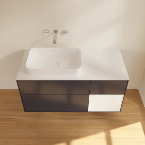 VILLEROY BOCH Finion Waschbeckenunterschrank, mit Beleuchtung, 3 Auszüge, 1200 x 603 x 501 mm, Midnight Blue Matt Lacquer / White Matt Lacquer / Glass White Matt #F691MTHG, Bild 3