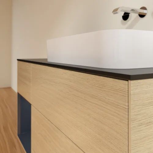 VILLEROY BOCH Finion Waschbeckenunterschrank, mit Beleuchtung, 3 Auszüge, 1200 x 603 x 501 mm, Oak Veneer / Midnight Blue Matt Lacquer / Glass Black Matt #F682HGPC, Bild 5