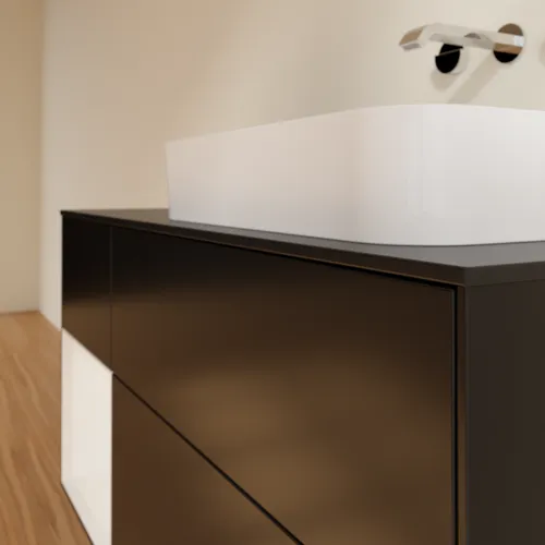 Bild von VILLEROY BOCH Finion Waschbeckenunterschrank, mit Beleuchtung, 3 Auszüge, 1200 x 603 x 501 mm, Black Matt Lacquer / Glossy White Lacquer / Glass Black Matt #F682GFPD