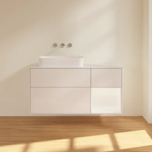 VILLEROY BOCH Finion Waschbeckenunterschrank, mit Beleuchtung, 3 Auszüge, 1200 x 603 x 501 mm, Glossy White Lacquer / White Matt Lacquer / Glass White Matt #F691MTGF, Bild 2