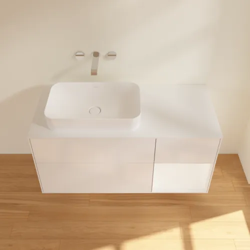 VILLEROY BOCH Finion Waschbeckenunterschrank, mit Beleuchtung, 3 Auszüge, 1200 x 603 x 501 mm, Glossy White Lacquer / White Matt Lacquer / Glass White Matt #F691MTGF, Bild 3