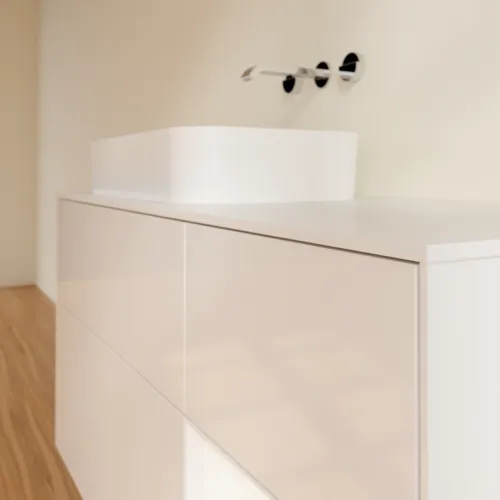VILLEROY BOCH Finion Waschbeckenunterschrank, mit Beleuchtung, 3 Auszüge, 1200 x 603 x 501 mm, Glossy White Lacquer / White Matt Lacquer / Glass White Matt #F691MTGF, Bild 4