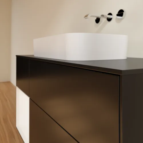 VILLEROY BOCH Finion Waschbeckenunterschrank, mit Beleuchtung, 3 Auszüge, 1200 x 603 x 501 mm, Black Matt Lacquer / White Matt Lacquer / Glass Black Matt #F702MTPD, Bild 4
