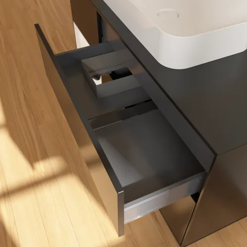VILLEROY BOCH Finion Waschbeckenunterschrank, mit Beleuchtung, 3 Auszüge, 1200 x 603 x 501 mm, Black Matt Lacquer / White Matt Lacquer / Glass Black Matt #F702MTPD, Bild 5