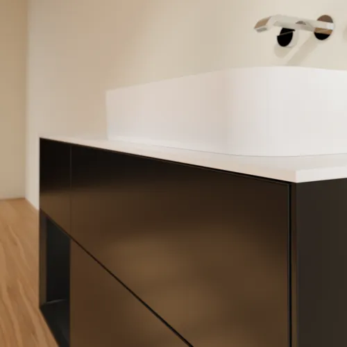 VILLEROY BOCH Finion Waschbeckenunterschrank, mit Beleuchtung, 3 Auszüge, 1200 x 603 x 501 mm, Black Matt Lacquer / Black Matt Lacquer / Glass White Matt #F681PDPD, Bild 3
