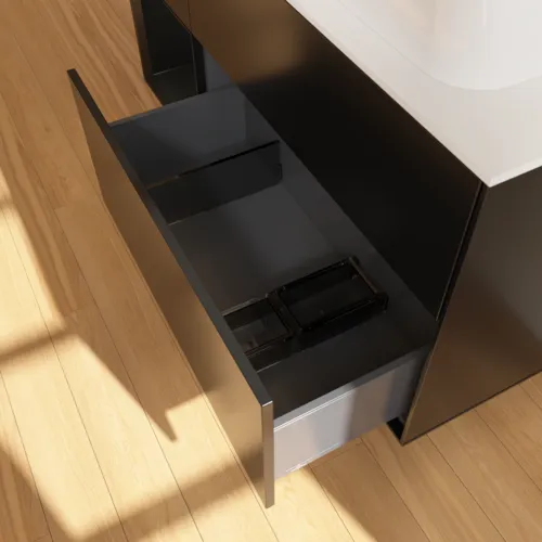 VILLEROY BOCH Finion Waschbeckenunterschrank, mit Beleuchtung, 3 Auszüge, 1200 x 603 x 501 mm, Black Matt Lacquer / Black Matt Lacquer / Glass White Matt #F681PDPD, Bild 4