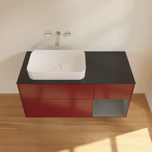 Bild von VILLEROY BOCH Finion Waschbeckenunterschrank, mit Beleuchtung, 3 Auszüge, 1200 x 603 x 501 mm, Peony Matt Lacquer / Anthracite Matt Lacquer / Glass Black Matt #F692GKHB